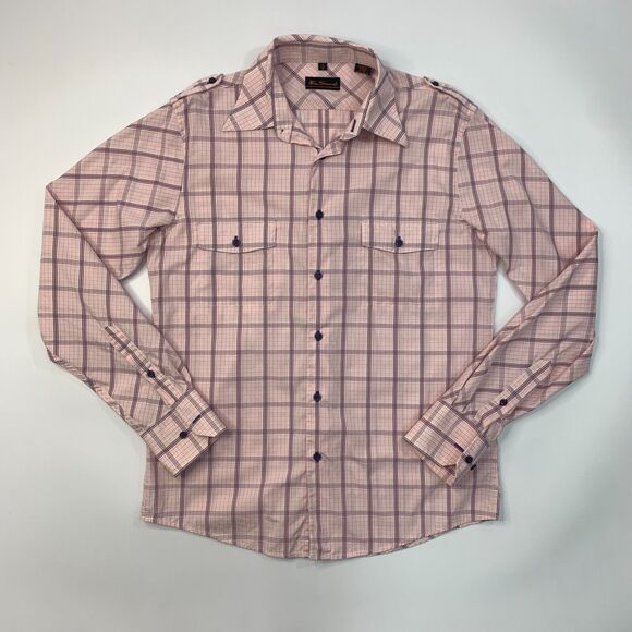 Ben Sherman Shirt Mens M Medium Pink Purple Button Up Windowpane Plaid Cotton - Picture 2 of 13